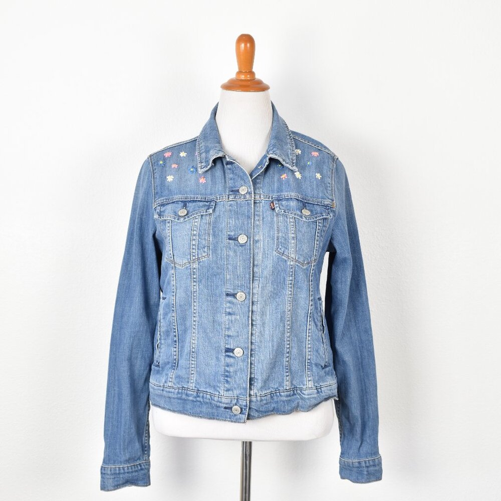 Levi's Flower Embroidered Denim Trucker Jacket - XL